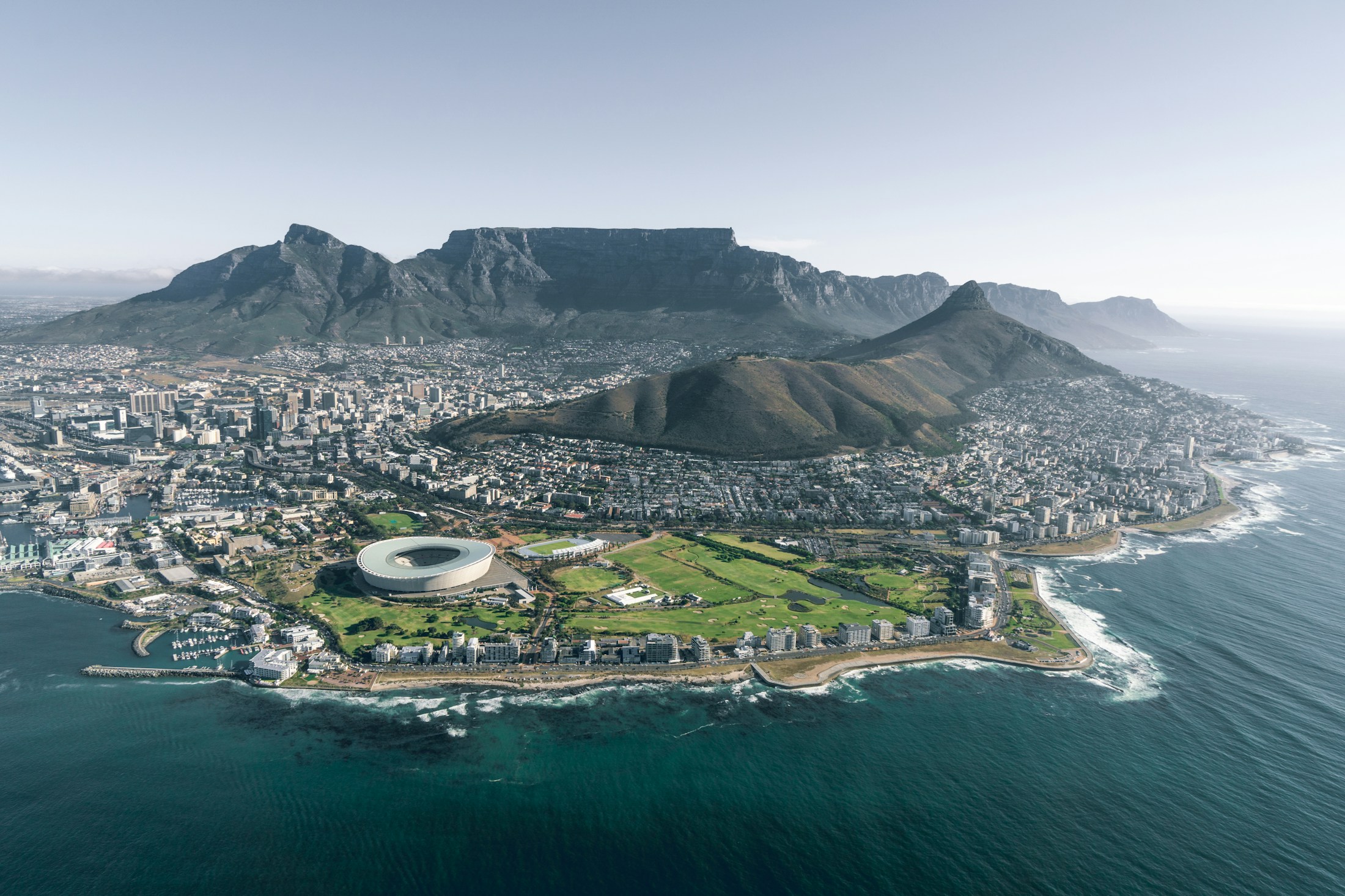 Cape Town and Table Mountain overlooking the Atlantic Ocean
